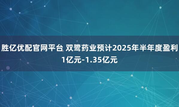 胜亿优配官网平台 双鹭药业预计2025年半年度盈利1亿元-1.35亿元