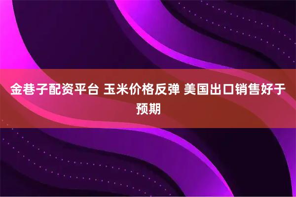 金巷子配资平台 玉米价格反弹 美国出口销售好于预期